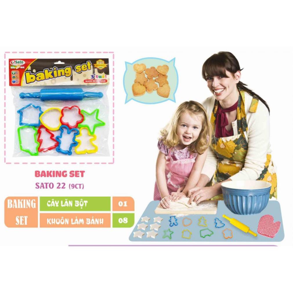Đồ Chơi Làm Đầu Bếp Nhí - Set 8 Khuôn Đất Nặn BaKing Kèm Con Lăn Với Màu Sắc Bắt Mắt Cho Bé Sáng Tạo
