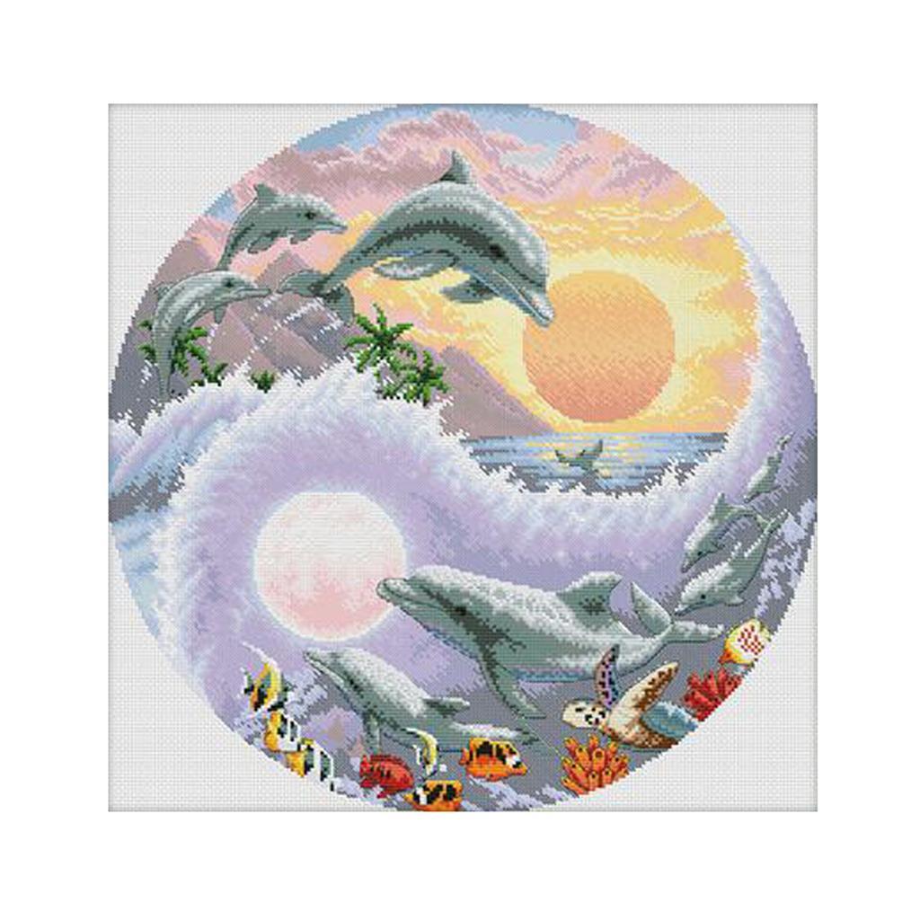 Dolphin Printed Cross Stitch Kit for Beginners Stamped 11 Count Handmade
