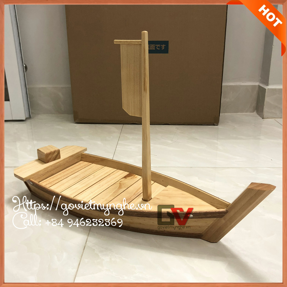 Khay thuyền gỗ trang trí món ăn thuyền gỗ Sushi Nhật Bản - Dài 45cm - Gỗ Thông Tự Nhiên