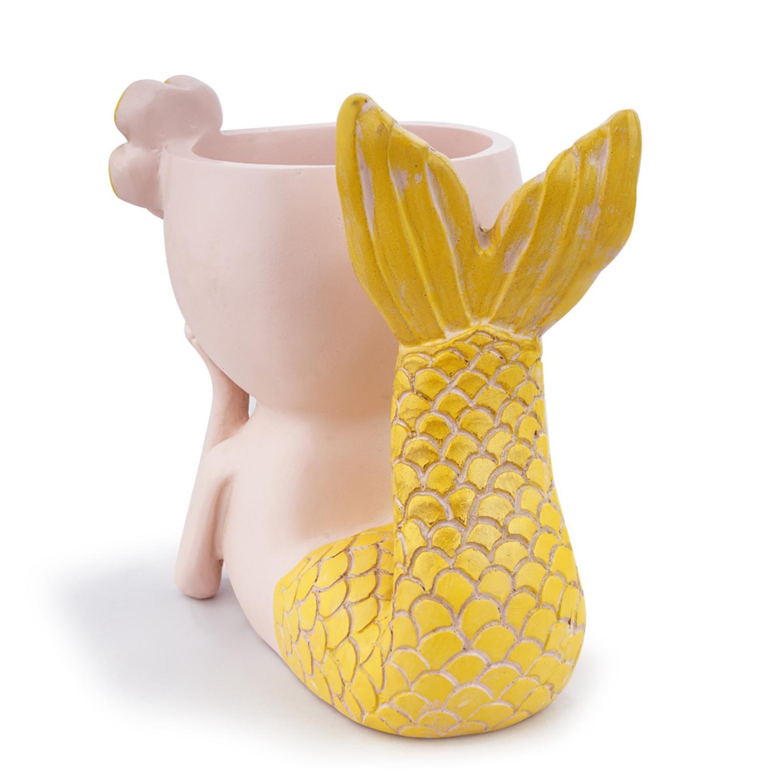 2 Pieces Mermaid Head Statue Pot Resin Table