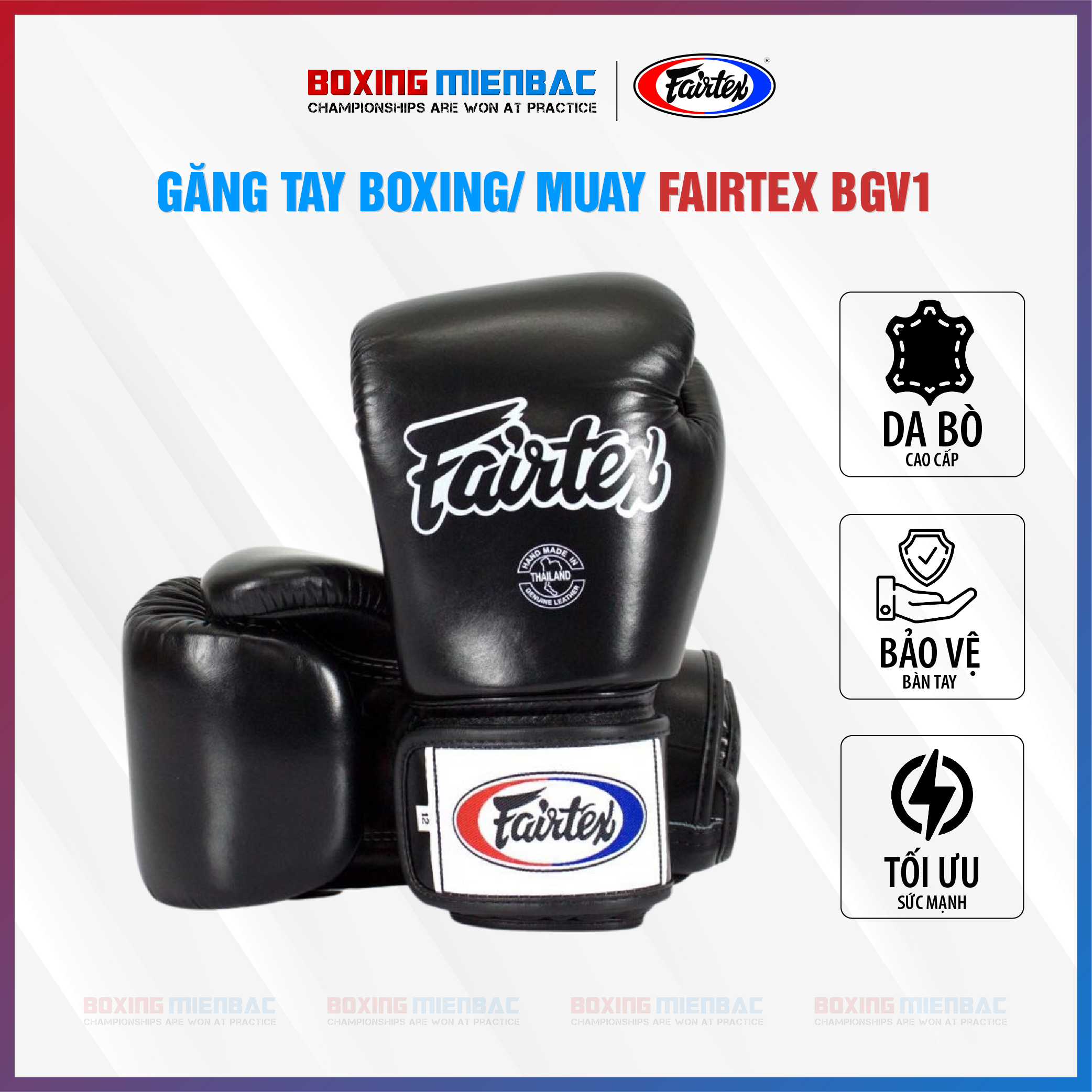 Găng Tay Fairtex Bgv1 Tight Fit Muay Thai/Boxing Gloves - Boxing/ MuayThai/ Kickboxing Training/ Đen