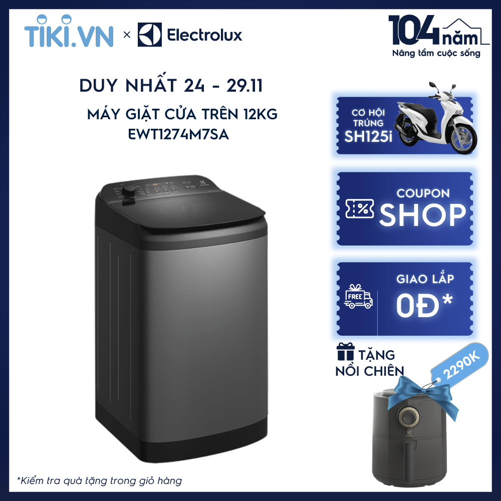 Máy giặt cửa trên Electrolux 12kg UltimateCare 700 EWT1274M7SA - Xám đen, giặt sạch sâu, không cặn giặt tẩy