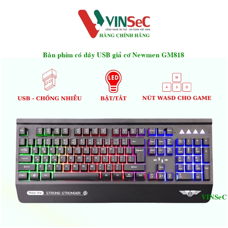 Bàn phím có dây USB giả cơ Newmen GM818 - Mix Led - Hàng Chính Hãng