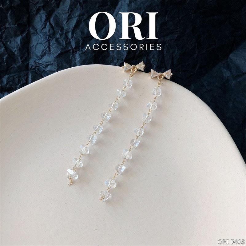 Bông tai nữ dáng dài hình nơ đính đá Engelbert thời trang xinh xắn ORI ACCESSORIES B403