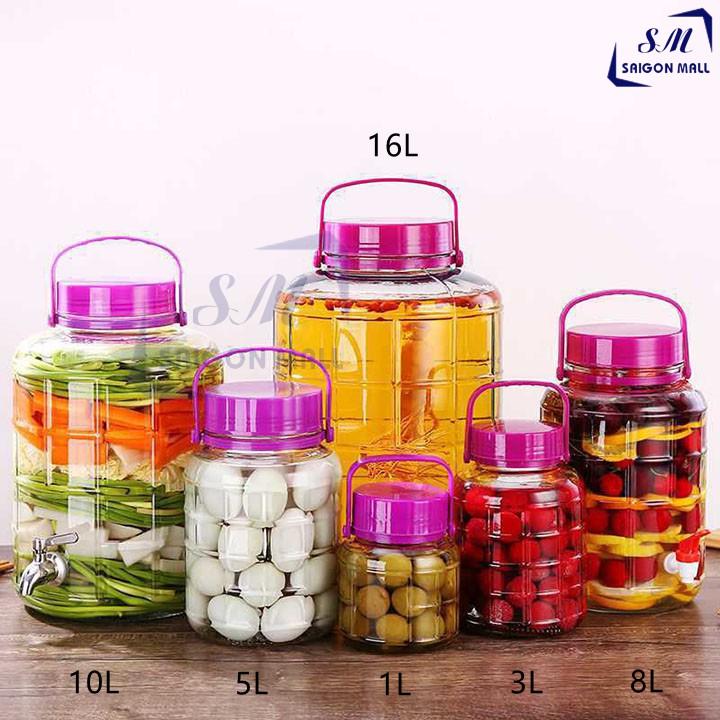Bình Ngâm Rượu Thủy Tinh Quai Xách 10 lít có van hoặc không van