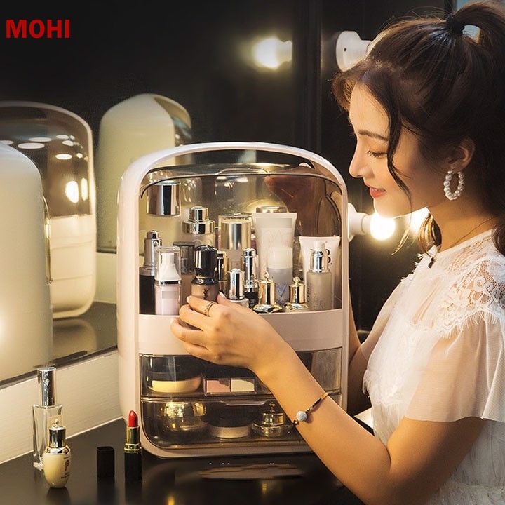 Hộp Đựng Mỹ Phẩm,Đồ Trang Điểm MOHI MT9 ,2 Ngăn Có Kệ Trên Và Nắp Đậy-Hàng Chính Hãng