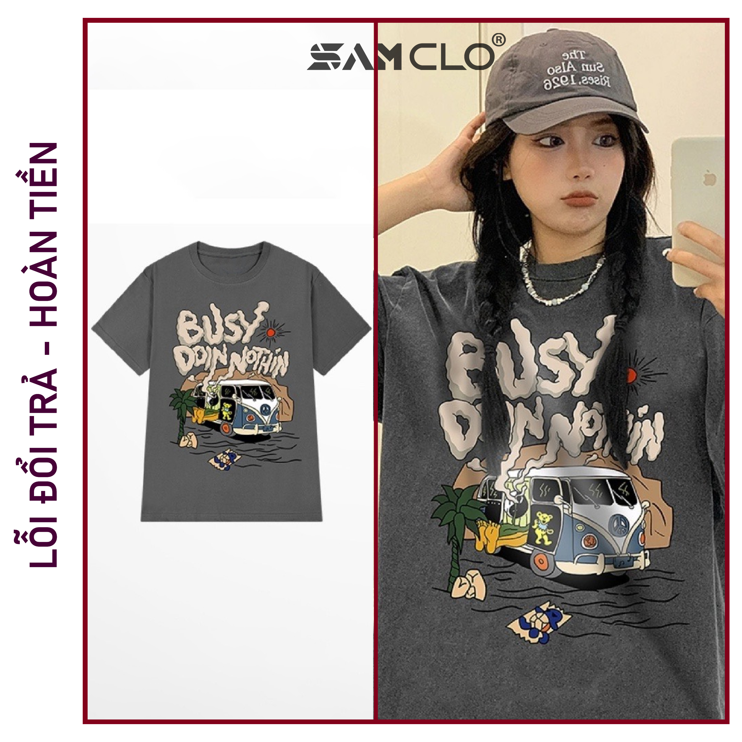 Áo thun nữ tay lỡ SAM CLO phông form rộng dáng Unisex - áo lớp, nhóm, couple CHUYẾN XE BUÝT DÃ NGOẠI
