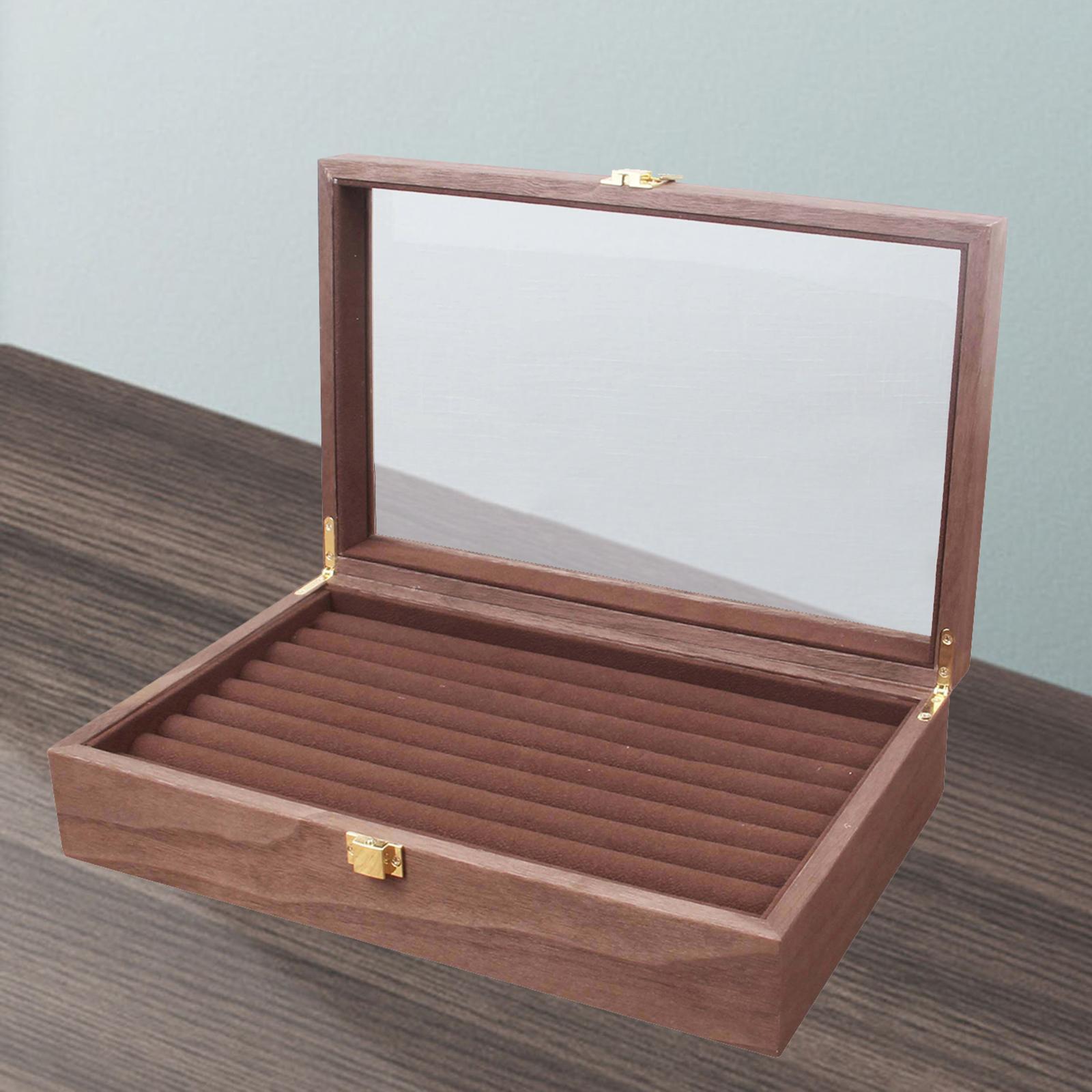 Premium Wooden Glass Display Box Jewelry Holder Storage Organizer Case