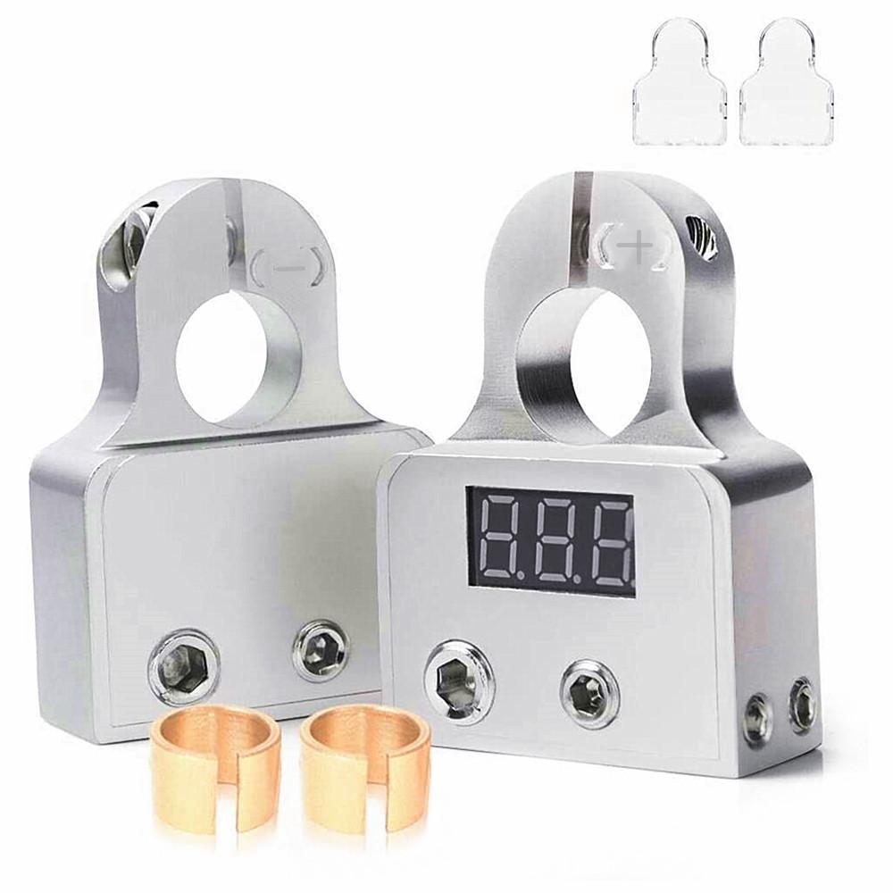 Car Battery Terminal Connectors Positive Negative Battery Terminal Clamps Car Audio Modification Battery Head with Voltmeter 12-24V
