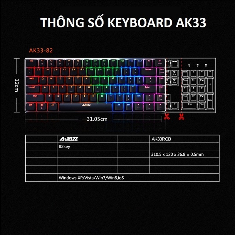 Bàn Phím Cơ mini Ajazz AK33RGB Chống ồn - Hàng nhập khẩu