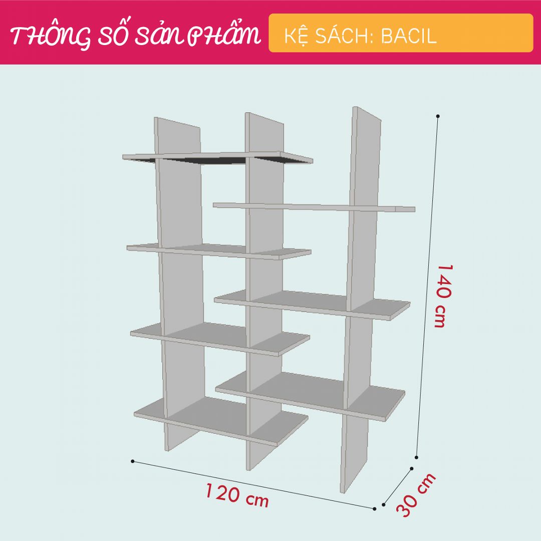 Giá sách gỗ gia đình thiết kế nhỏ gọn tiện nghi SMLIFE Bacil