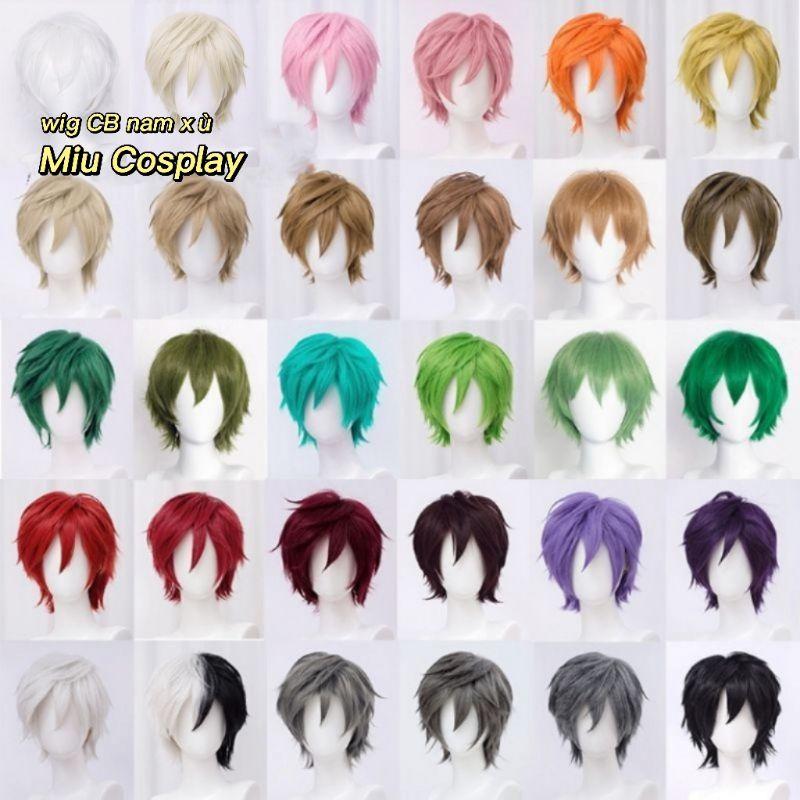 Nhiều mẫu - Wig/tóc giả cơ bản nam xù nhiều màu xanh/đỏ/tím/vàng/đen/trắng/nâu/cam/xám/hồng