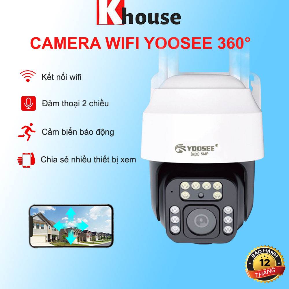 Camera Wifi Yoosee 5.0 Mpx Full HD, Dòng Ngoài Trời Xoay 360°,C12 Xem Đêm Có Màu-Đàm Thoại 2 Chiều-Phát Hiện Chuyển Động Chống Trộm-Hàng Nhập Khẩu