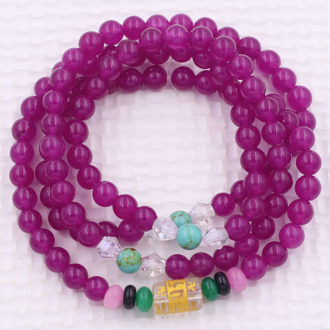 Vòng chuỗi 108 hạt đá thạch anh hồng 6 ly charm lục tự kim ngôn, vòng chuỗi niệm Phật, vòng chuỗi đeo tay