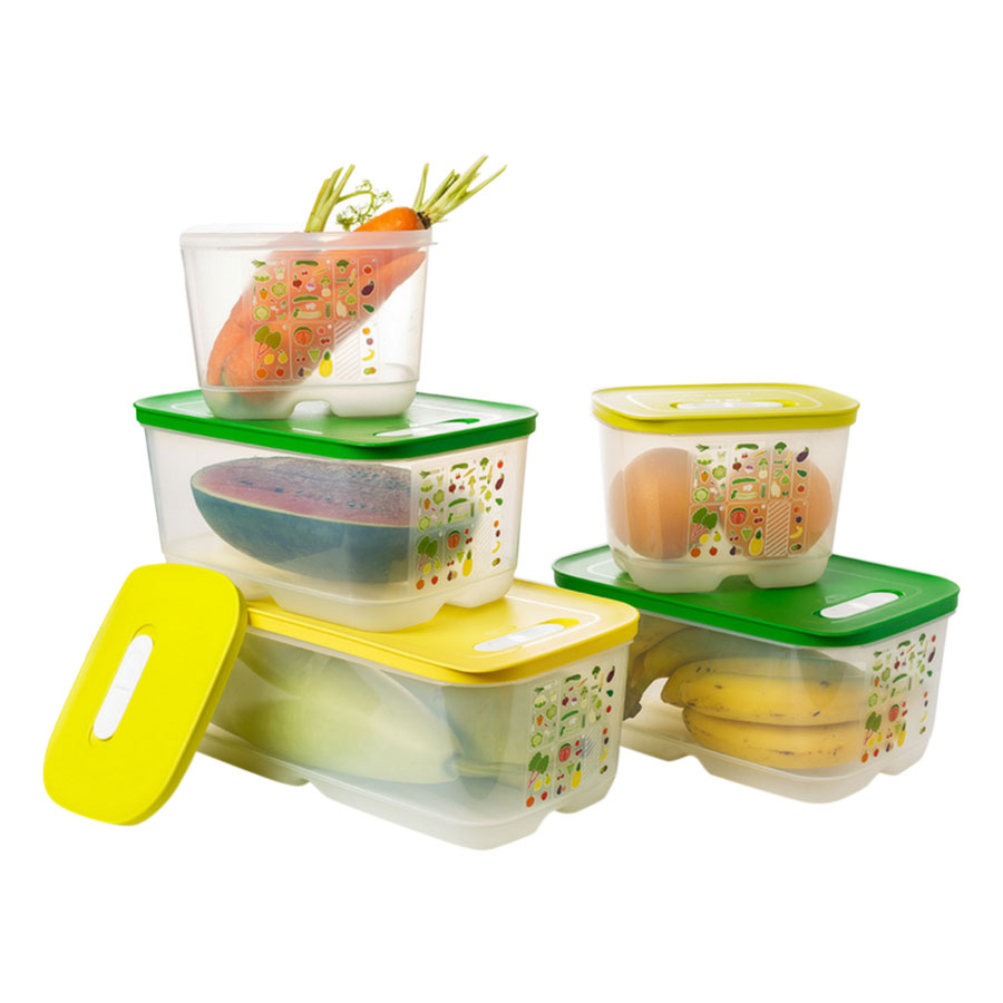 Bộ Hộp Trữ Mát Rau Củ Ventsmart 5 Tupperware, Hộp Có Nút Hô Hấp Giúp Trái Cây Tươi Lâu Hơn, Hộp Biết Thở