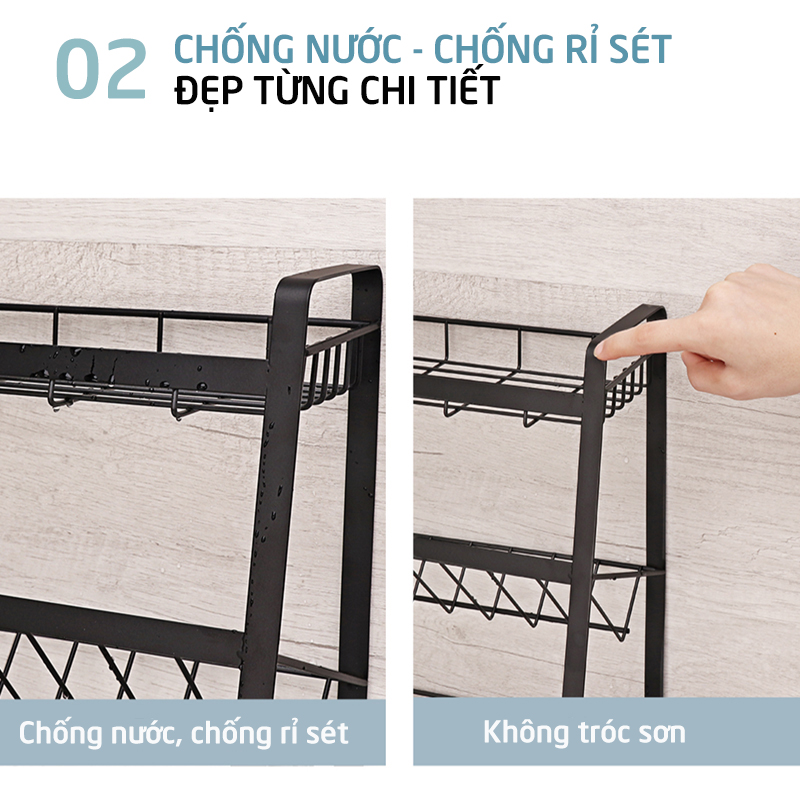 Kệ gia vị nhà bếp 3 tầng cho gia đình, nhà hàng, khách sạn sang trong