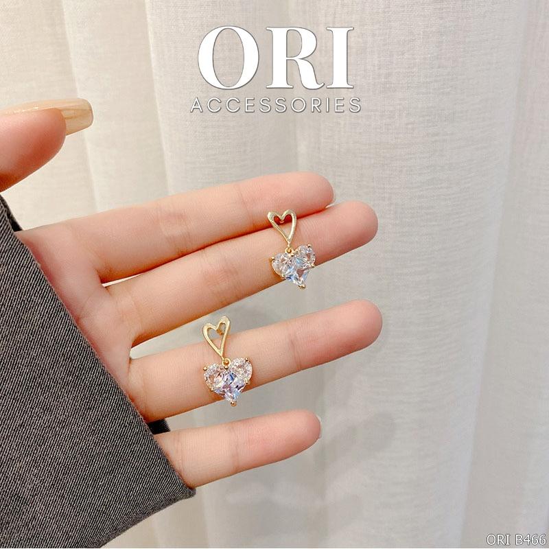 Bông tai nữ hình trái tim đính đá độc đáo ORI ACCESSORIES B466