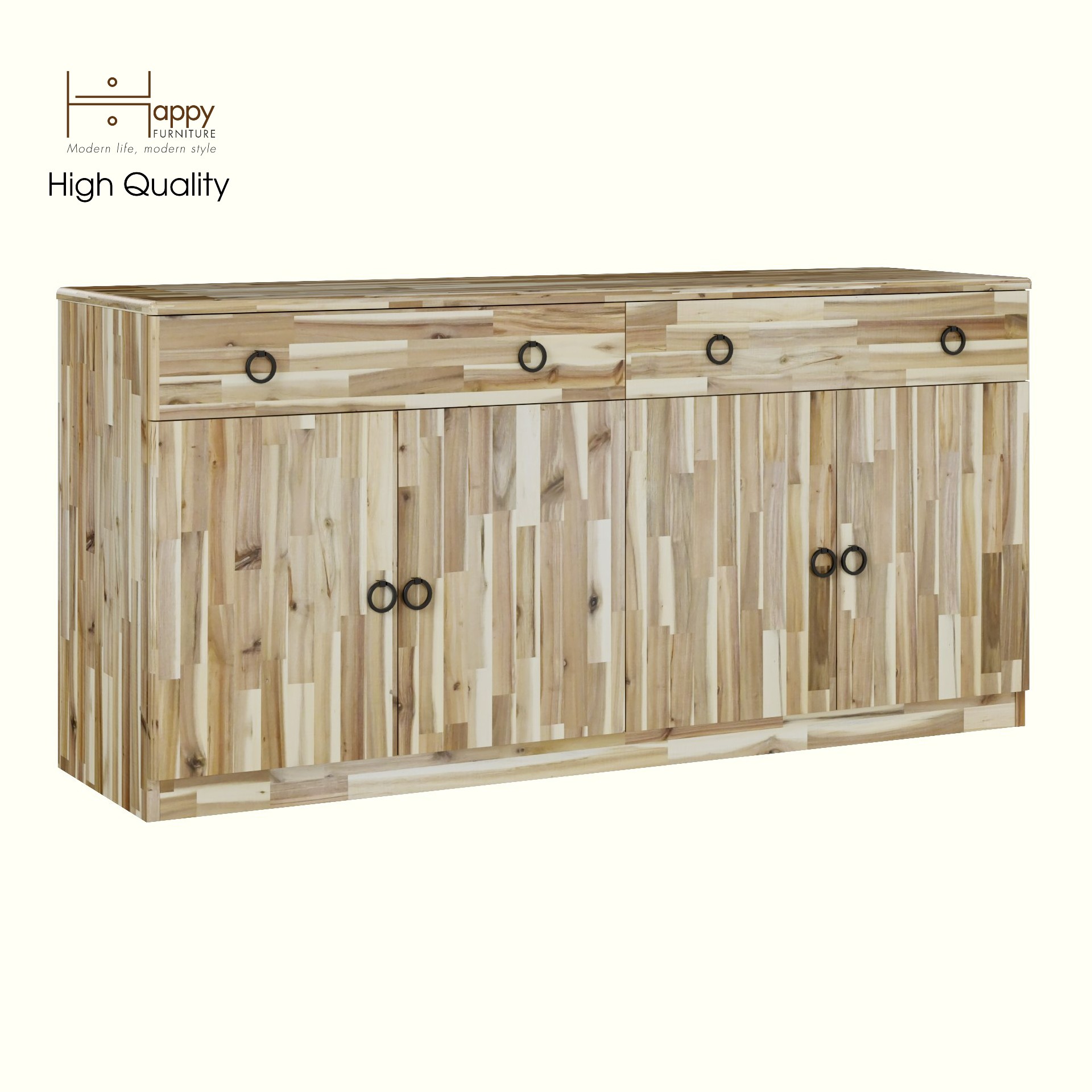 HAPPY FURNITURE , Gỗ tự nhiên , Tủ lưu trữ 4 cửa mở 2 ngăn kéo - YANNA , TLT_016_TRM , 140cm x 40cm x 68cm