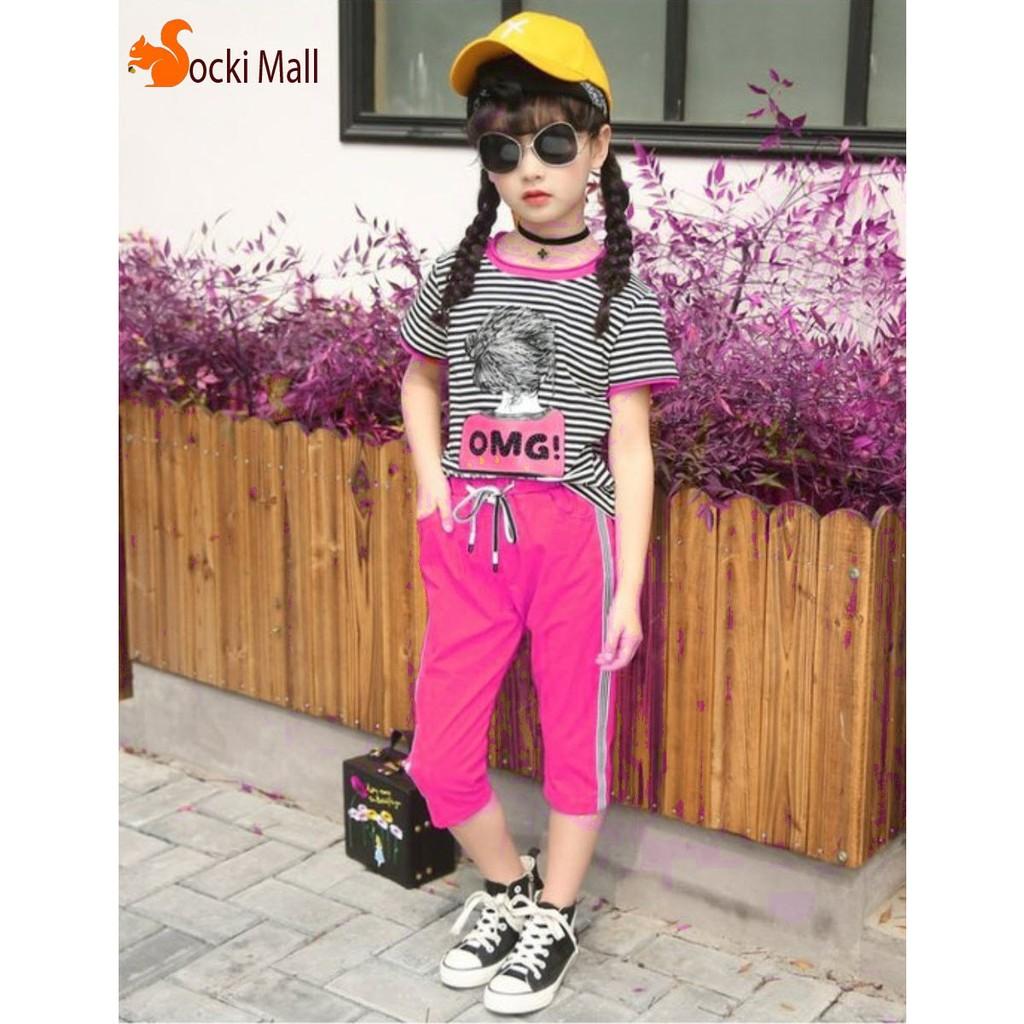 Bộ quần áo bé gái áo in sọc, kiểu quần lửng thời trang - Quần áo trẻ em - SockiMall.