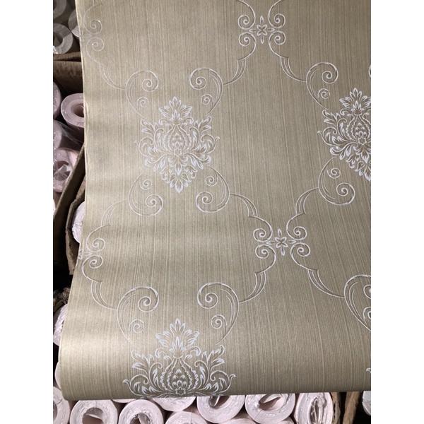 10 mét giấy dán tường khổ 53cm chất liệu giấy thô lụa hoa văn in nổi vân dán bằng keo