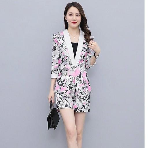 Set Bộ Vest Short Họa Tiết Phối Viền Kèm Áo Trong