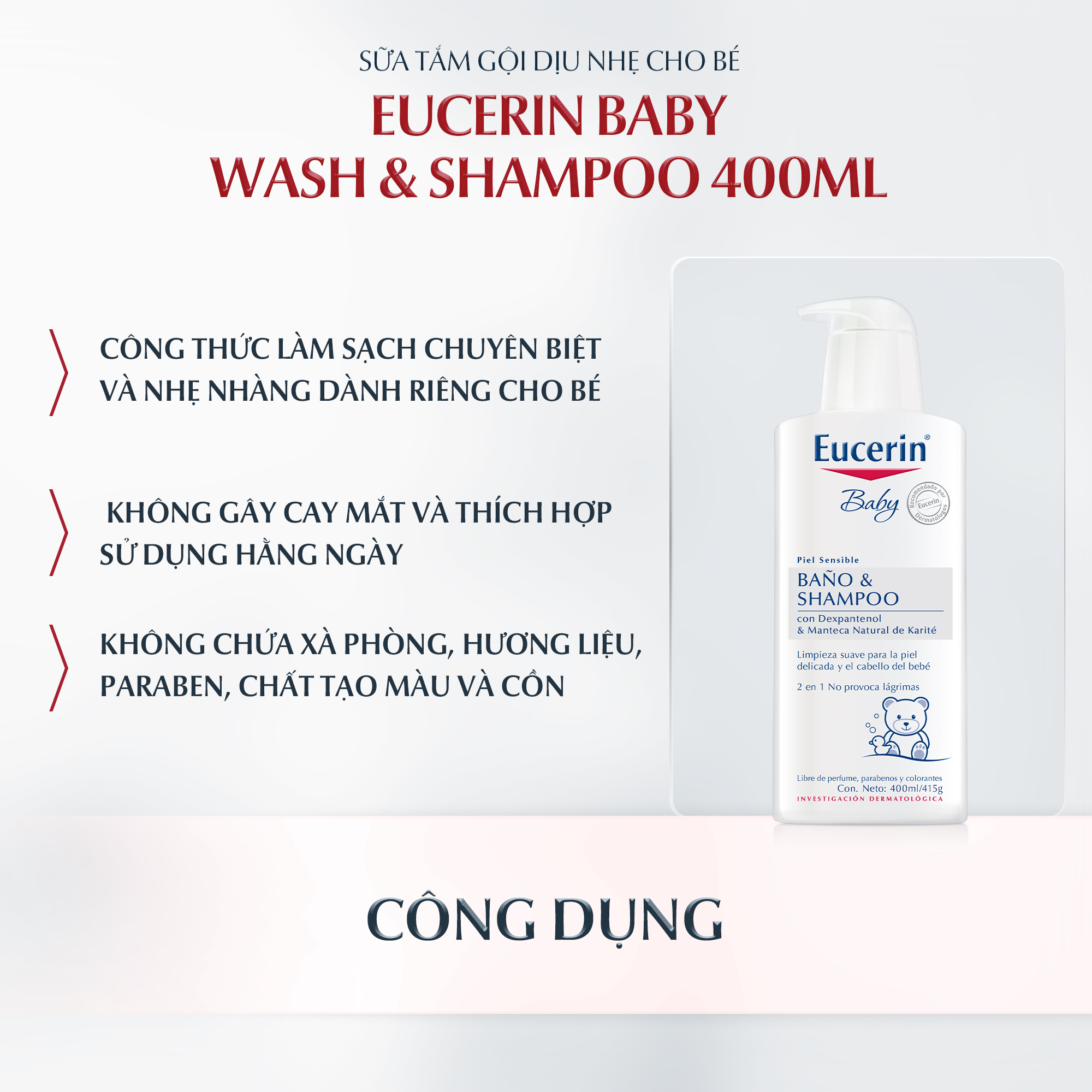 Sữa Tắm Gội Dịu Nhẹ Cho Bé Eucerin Baby Wash &amp; Shampoo 400ml