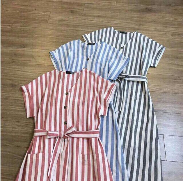 Váy Kẻ Dáng Suông Kèm Đai Cho Nữ