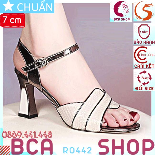 Giày cao gót nữ 7p RO442 ROSATA tại BCASHOP hở mũi, quai cài ôm cổ chân, bề mặt giày tạo vân sành điệu - màu trắng kem