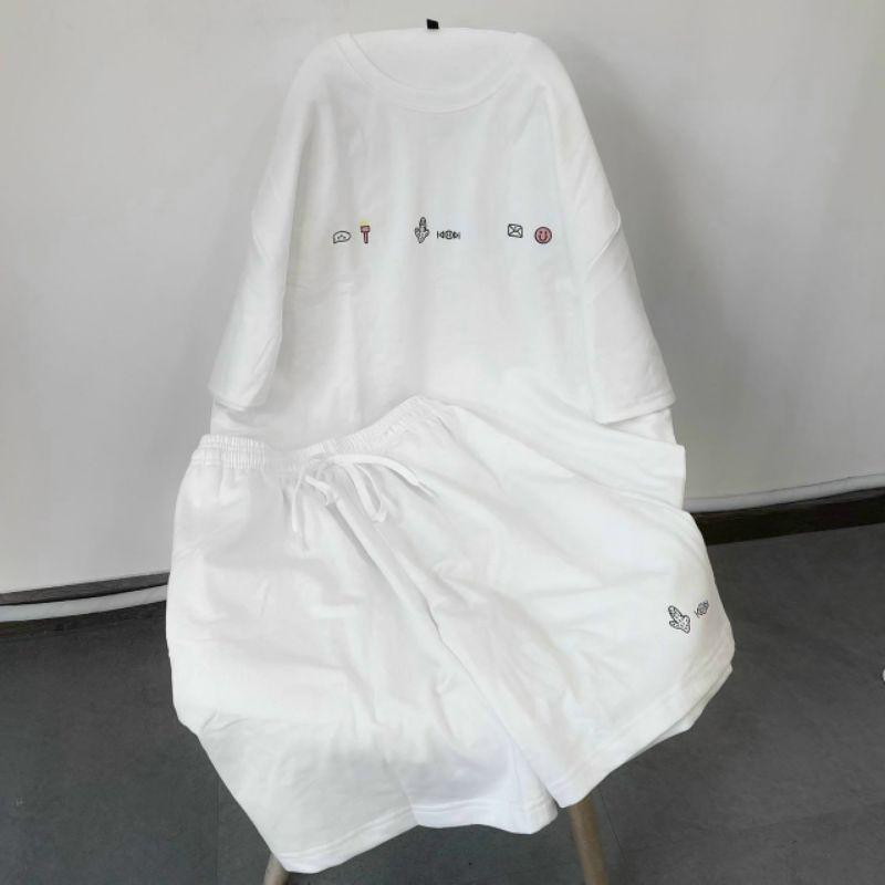 Bộ mặc nhà unisex nam nữ in chữ phối màu,set đùi kèm áo phông tay lỡ form rộng đi chơi đi học đều được