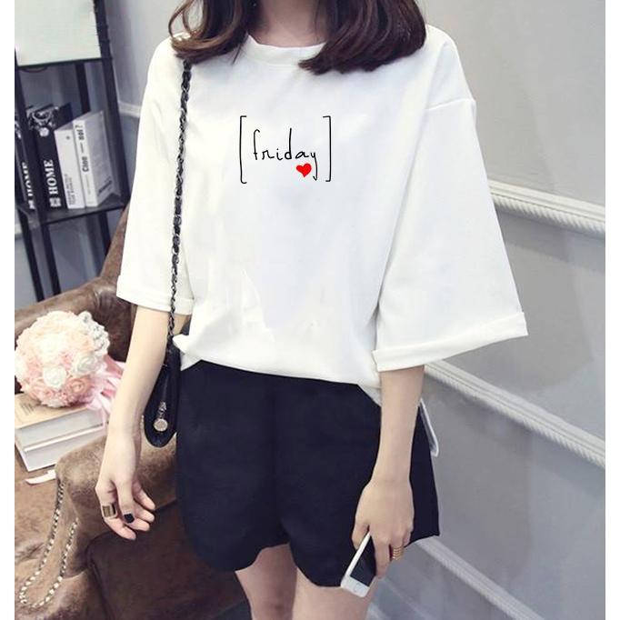 Áo thun tay lỡ Hàn Quốc form rộng in hình Friday vải dày mịn TEEWO153