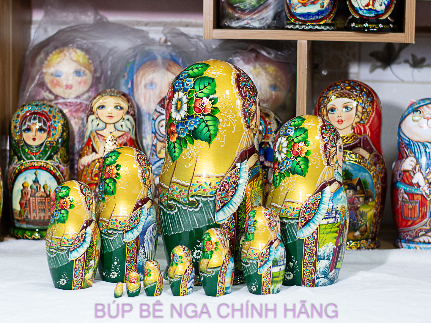 BỘ BÚP BÊ NGA MATRYOSHKA CAO CẤP 10 LỚP 26CM HOA VĂN "CHUYỆN CỔ TÍCH VUA SALTAN" CỰC ĐẸP VÀ SANG TRỌNG