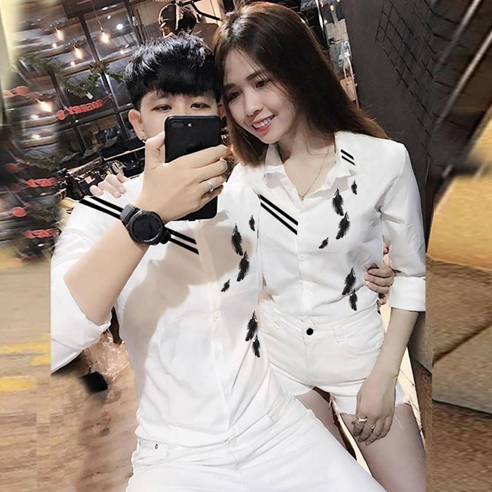 Áo Sơ Mi Cặp Đôi Cổ Trụ NY Cao Cấp | Áo Đôi Nam Nữ Đẹp
