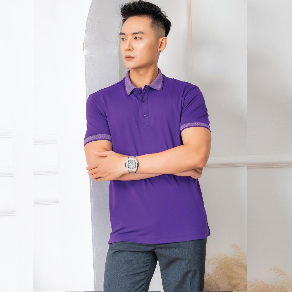 Áo polo, áo phông, áo thun cổ bẻ nam màu tím Aligro chất liệu cotton, không xù, không bám dính, tôn dáng ALGPLO27