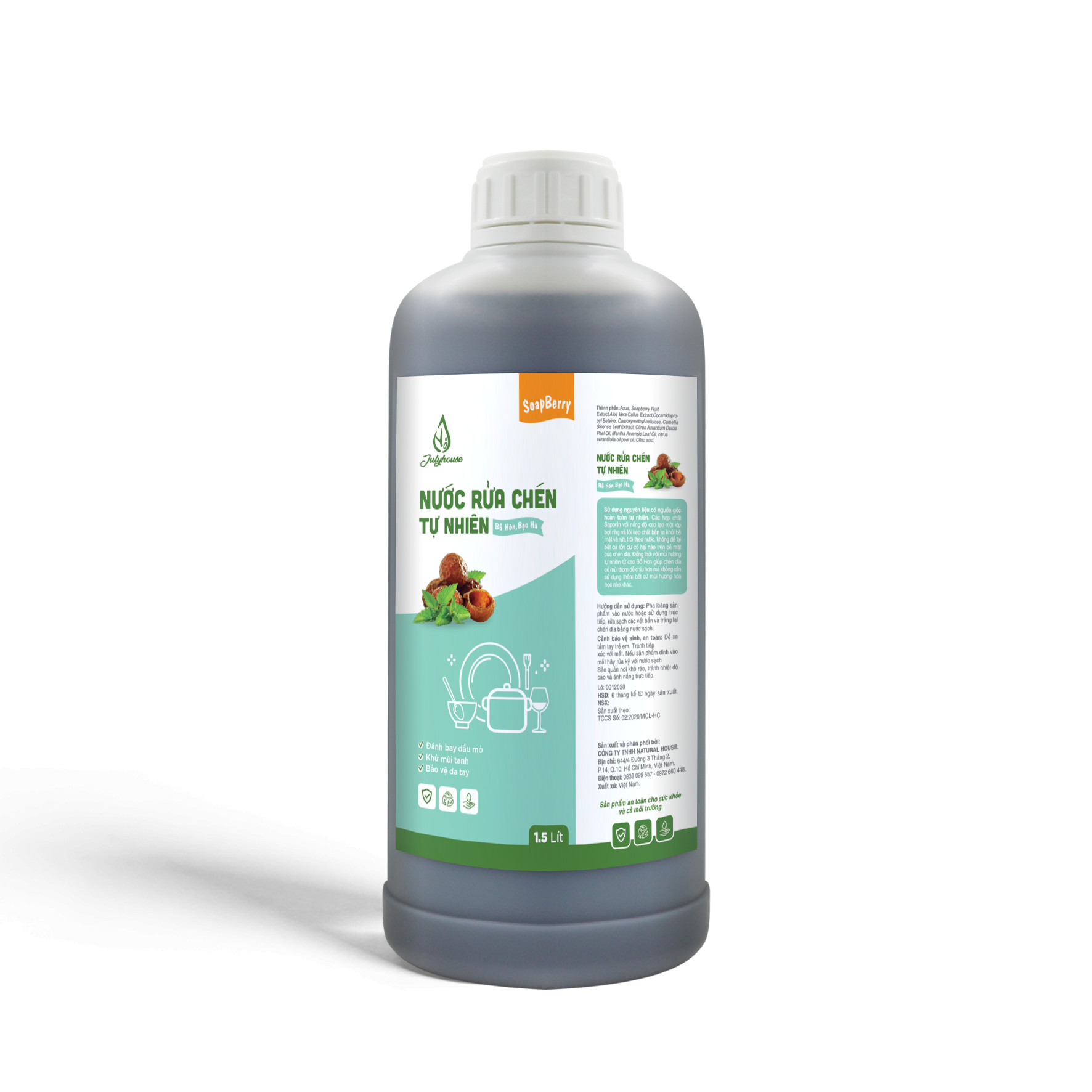 Nước rửa chén JULYHOUSE Bồ Hòn bạc hà 1.5L