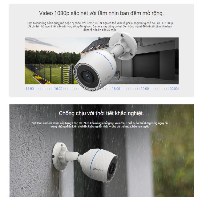 Camera wifi ngoài trời EZVIZ CS-C3TN A0-1H2WF 2.0 Megapixel, hồng ngoại 30m, có thu âm, chống nước - Hàng chính hãng Bảo hành 24 tháng