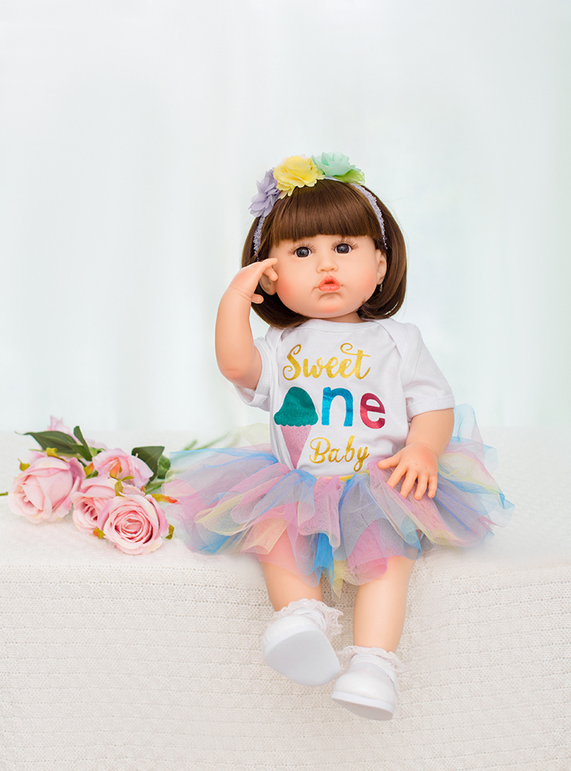 Búp Bê Tái Sinh Thân Nhựa Mềm Mại KEIUMI Chu Miệng Tóc Ngắn 55 cm = 22 inch Reborn Silicon Vinyl Doll PVN4696