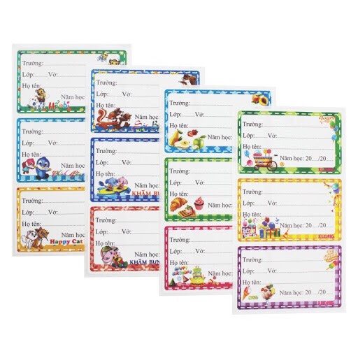 Set 30 : Nhãn vở dán học sinh nhiều hình sinh động