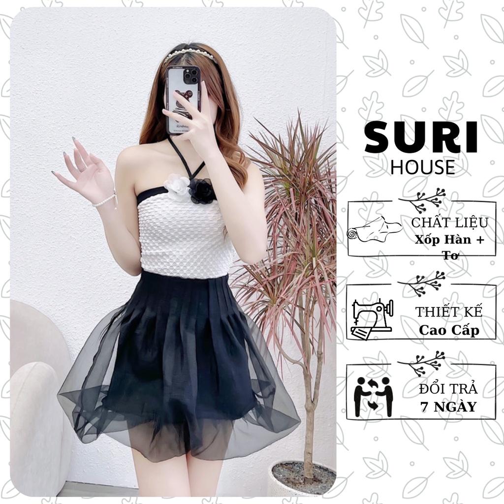 Set áo yếm kèm chân váy tiểu thư, nữ tính form đẹp, mặc đi chơi dạo phố cafe du lịch - SURI HOUSE