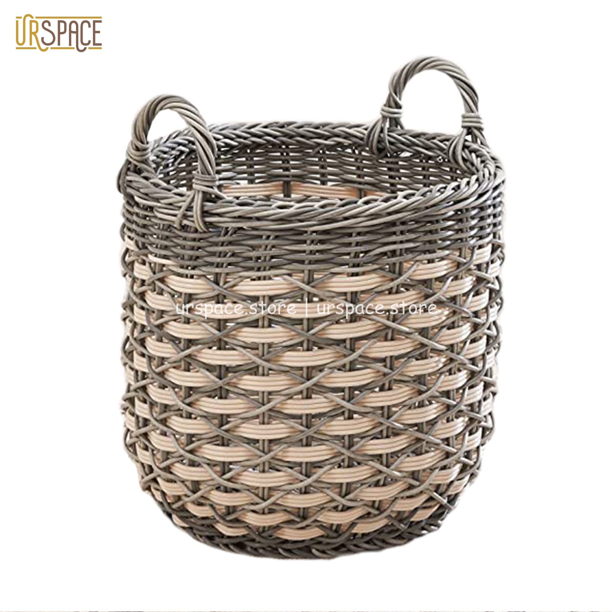 Sọt nhựa đựng đồ đa nặng hình tròn có quai cầm màu trắng xám/ Hand woven resin basket with handles white mix grey
