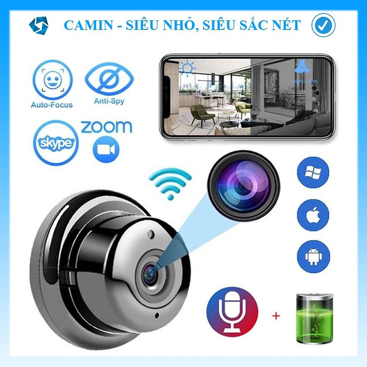 Camera ip wifi mini V380 Pro Treo tường, đàm thoại 2 chiều ,Đèn hồng ngoại quay ban đêm, kết nối wifi với điện thoại thông minh