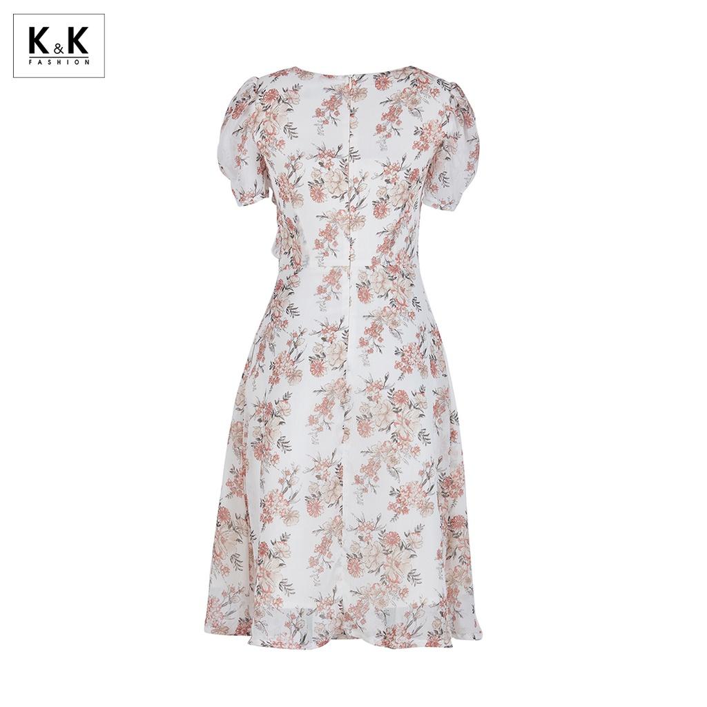 Đầm Voan Hoa Xòe K&amp;K Fashion KK105-04 Phối Nơ Ngực Chất Vải Voan Mền Mát