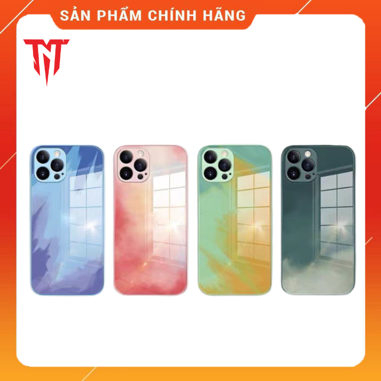 Ốp lưng kính màu Gradient viền dẻo tặng kèm kính cường lực dành cho iphone - hàng chính hãng