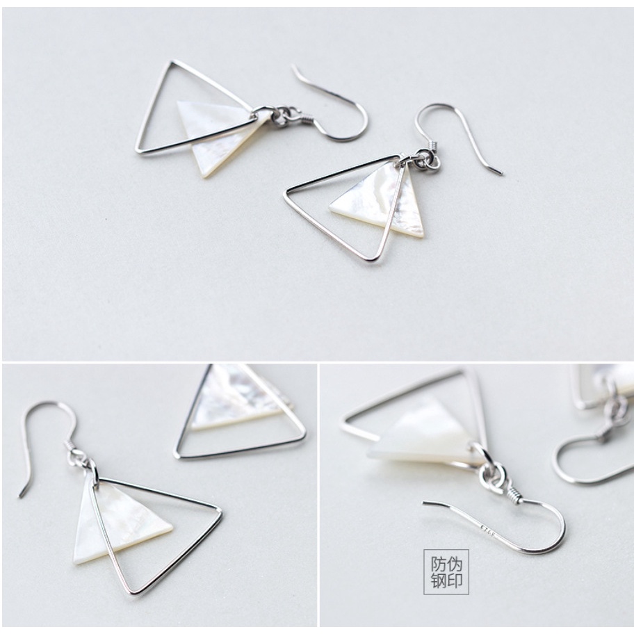 Khuyên Tai Bạc S925, Khuyên Tai Nữ Đi Biển Bạc Thật Không Rỉ, Bông Tai Bạc Nữ Đính Đá Xà Cừ Hình Tam Giác Trẻ Trung Hiện Đại - B2816 - Bảo Ngọc Jewelry