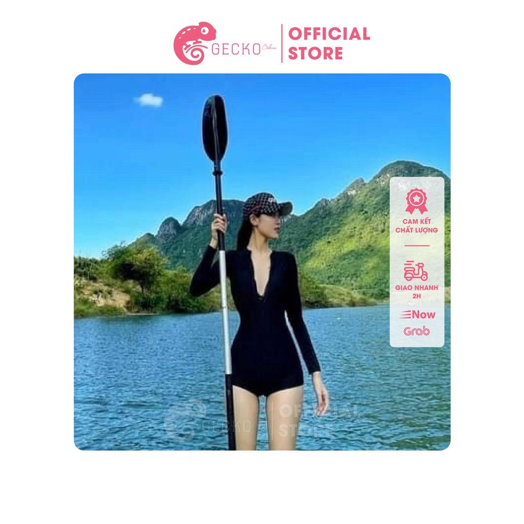 Bikini Đồ Bơi 1 Mảnh Nữ Có Tay Khóa Kéo Màu Đen Kín Đáo Quần Đùi GK0153 (Tay Ngắn, Tay Dài, Ảnh Thật)