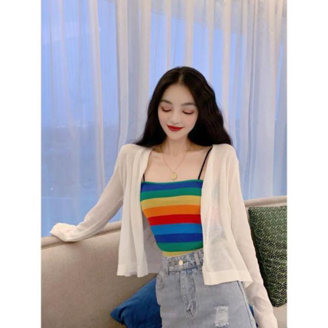 SET ÁO 2 DÂY CẦU VỒNG CARIDAN DIỆU DÀNG CHO NÀNG