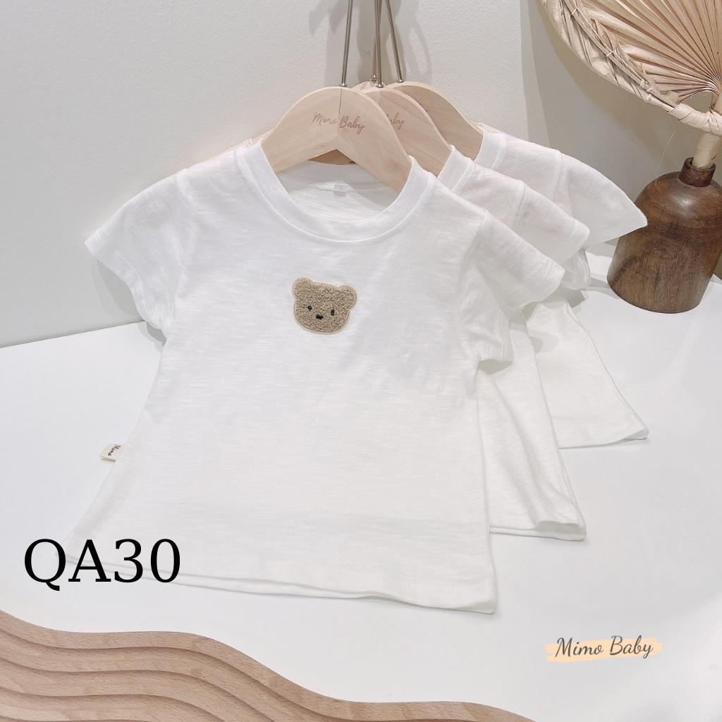 Áo cotton xước, áo cộc tay mùa hè đính gấu thêu dễ thương cho bé QA30 Mimo Baby