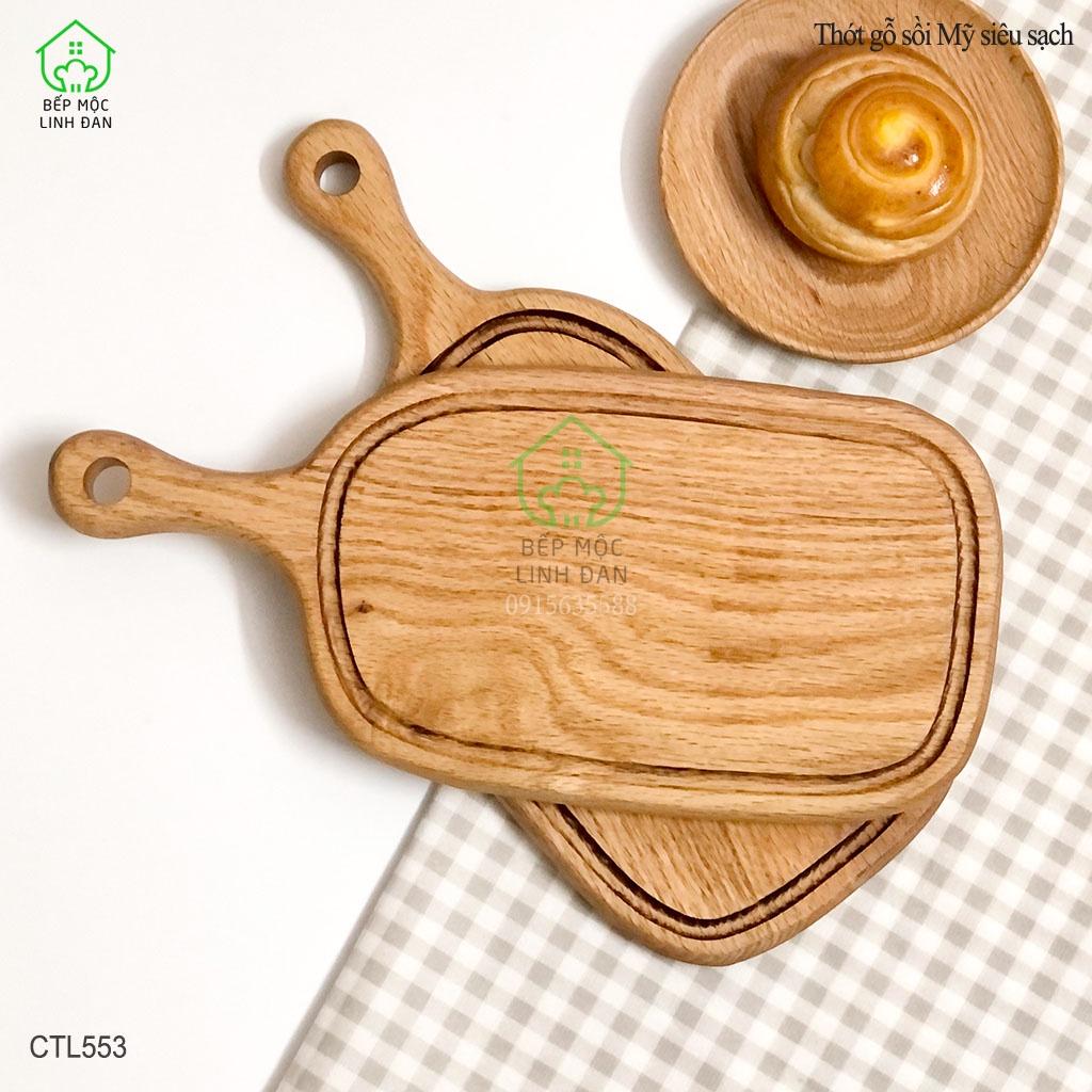 Thớt Gỗ Sồi Có Tay Cầm HAHANCO Bày Đồ Ăn, Decor