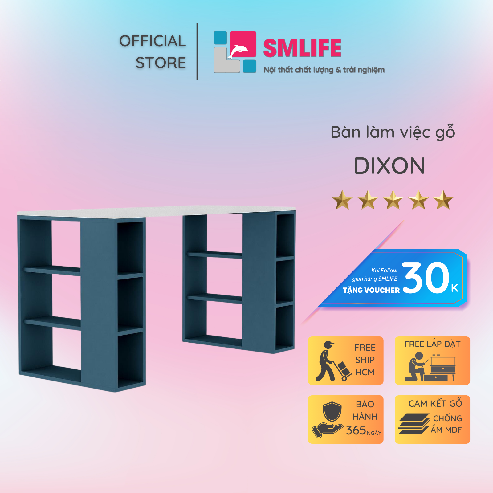Bàn Học Bằng Gỗ Nhỏ Gọn Cho Bé SMLIFE Dixon