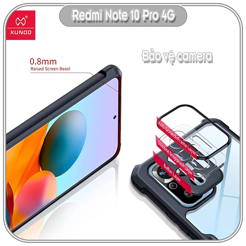 Ốp lưng cho Xiaomi Redmi Note 10 Pro 4G chống sốc trong viền nhựa dẻo XunDD - Hàng Nhập Khẩu