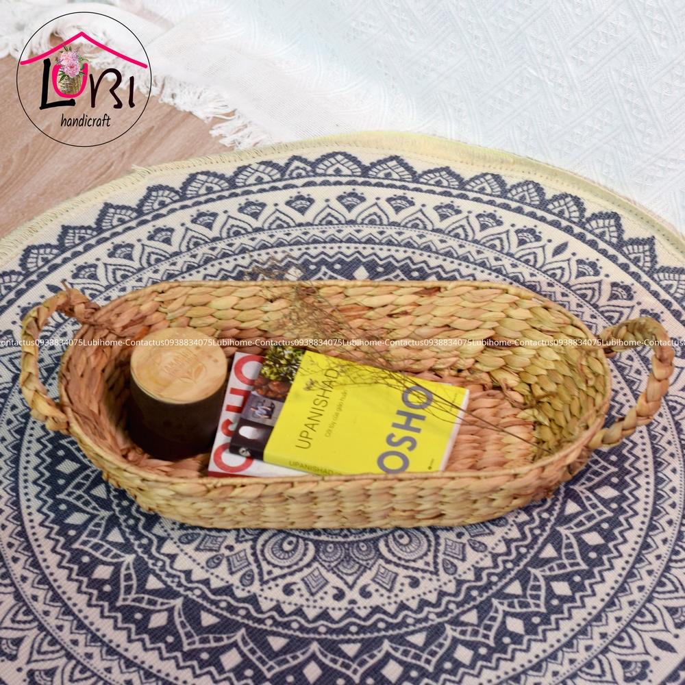 Lubihandicraft  - Khay đựng đồ đan lục bình oval quai cầm bím - xinh xắn